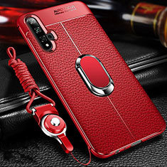 Funda Silicona Goma de Cuero Carcasa con Magnetico Anillo de dedo Soporte T01 para Huawei Honor 20S Rojo