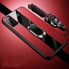 Funda Silicona Goma de Cuero Carcasa con Magnetico Anillo de dedo Soporte T01 para Huawei Honor 30 Lite 5G Rojo