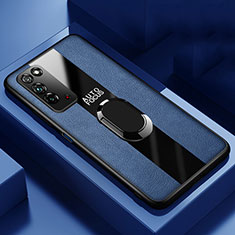 Funda Silicona Goma de Cuero Carcasa con Magnetico Anillo de dedo Soporte T01 para Huawei Honor X10 5G Azul
