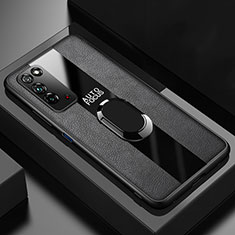 Funda Silicona Goma de Cuero Carcasa con Magnetico Anillo de dedo Soporte T01 para Huawei Honor X10 5G Negro