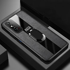 Funda Silicona Goma de Cuero Carcasa con Magnetico Anillo de dedo Soporte T01 para Huawei Honor X10 Max 5G Negro