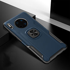 Funda Silicona Goma de Cuero Carcasa con Magnetico Anillo de dedo Soporte T01 para Huawei Mate 30 Pro 5G Azul