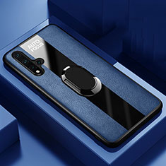 Funda Silicona Goma de Cuero Carcasa con Magnetico Anillo de dedo Soporte T01 para Huawei Nova 5 Azul