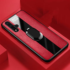 Funda Silicona Goma de Cuero Carcasa con Magnetico Anillo de dedo Soporte T01 para Huawei Nova 5 Rojo