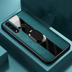 Funda Silicona Goma de Cuero Carcasa con Magnetico Anillo de dedo Soporte T01 para Huawei Nova 5i Verde
