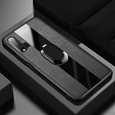 Funda Silicona Goma de Cuero Carcasa con Magnetico Anillo de dedo Soporte T01 para Huawei Nova 6 5G Negro