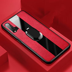 Funda Silicona Goma de Cuero Carcasa con Magnetico Anillo de dedo Soporte T01 para Huawei Nova 6 5G Rojo