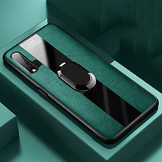 Funda Silicona Goma de Cuero Carcasa con Magnetico Anillo de dedo Soporte T01 para Huawei Nova 6 5G Verde