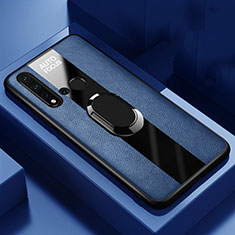 Funda Silicona Goma de Cuero Carcasa con Magnetico Anillo de dedo Soporte T01 para Huawei P20 Lite (2019) Azul