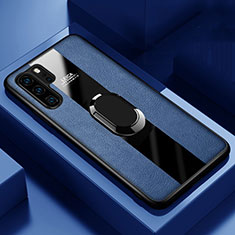 Funda Silicona Goma de Cuero Carcasa con Magnetico Anillo de dedo Soporte T01 para Huawei P30 Pro New Edition Azul