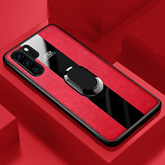 Funda Silicona Goma de Cuero Carcasa con Magnetico Anillo de dedo Soporte T01 para Huawei P30 Pro New Edition Rojo