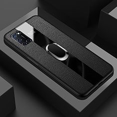 Funda Silicona Goma de Cuero Carcasa con Magnetico Anillo de dedo Soporte T01 para Oppo A92 Negro