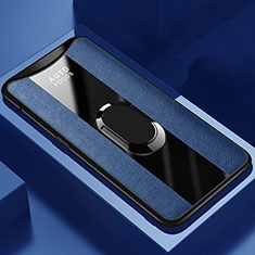 Funda Silicona Goma de Cuero Carcasa con Magnetico Anillo de dedo Soporte T01 para Oppo Find X Azul