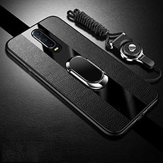 Funda Silicona Goma de Cuero Carcasa con Magnetico Anillo de dedo Soporte T01 para Oppo R17 Pro Negro