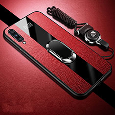 Funda Silicona Goma de Cuero Carcasa con Magnetico Anillo de dedo Soporte T01 para Samsung Galaxy A70 Rojo