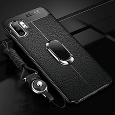 Funda Silicona Goma de Cuero Carcasa con Magnetico Anillo de dedo Soporte T01 para Samsung Galaxy Note 10 Plus Negro