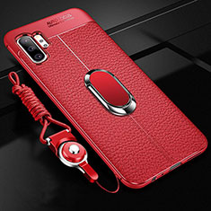 Funda Silicona Goma de Cuero Carcasa con Magnetico Anillo de dedo Soporte T01 para Samsung Galaxy Note 10 Plus Rojo