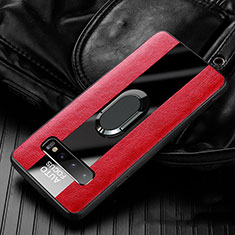 Funda Silicona Goma de Cuero Carcasa con Magnetico Anillo de dedo Soporte T01 para Samsung Galaxy S10 Plus Rojo