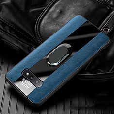 Funda Silicona Goma de Cuero Carcasa con Magnetico Anillo de dedo Soporte T01 para Samsung Galaxy S10e Azul