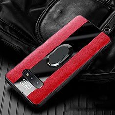 Funda Silicona Goma de Cuero Carcasa con Magnetico Anillo de dedo Soporte T01 para Samsung Galaxy S10e Rojo