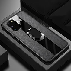 Funda Silicona Goma de Cuero Carcasa con Magnetico Anillo de dedo Soporte T01 para Samsung Galaxy S20 Plus Negro