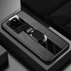 Funda Silicona Goma de Cuero Carcasa con Magnetico Anillo de dedo Soporte T01 para Samsung Galaxy S20 Ultra Negro