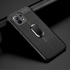 Funda Silicona Goma de Cuero Carcasa con Magnetico Anillo de dedo Soporte T01 para Xiaomi Mi 11 Lite 4G Negro
