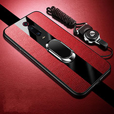 Funda Silicona Goma de Cuero Carcasa con Magnetico Anillo de dedo Soporte T01 para Xiaomi Mi 9T Pro Rojo