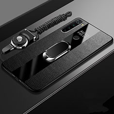 Funda Silicona Goma de Cuero Carcasa con Magnetico Anillo de dedo Soporte T01 para Xiaomi Redmi Note 8 (2021) Negro
