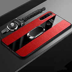 Funda Silicona Goma de Cuero Carcasa con Magnetico Anillo de dedo Soporte T01 para Xiaomi Redmi Note 8 (2021) Rojo