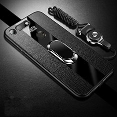 Funda Silicona Goma de Cuero Carcasa con Magnetico Anillo de dedo Soporte T02 para Huawei Honor V20 Negro