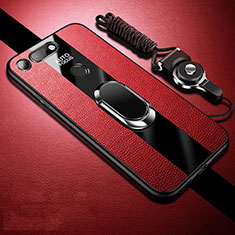 Funda Silicona Goma de Cuero Carcasa con Magnetico Anillo de dedo Soporte T02 para Huawei Honor View 20 Rojo