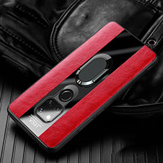 Funda Silicona Goma de Cuero Carcasa con Magnetico Anillo de dedo Soporte T02 para Huawei Mate 20 Rojo