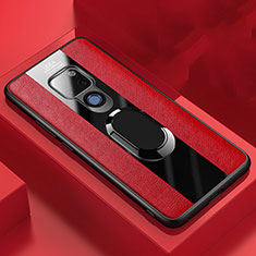 Funda Silicona Goma de Cuero Carcasa con Magnetico Anillo de dedo Soporte T02 para Huawei Mate 20 X 5G Rojo