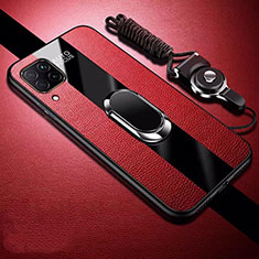 Funda Silicona Goma de Cuero Carcasa con Magnetico Anillo de dedo Soporte T02 para Huawei P40 Lite Rojo