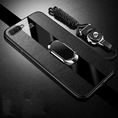 Funda Silicona Goma de Cuero Carcasa con Magnetico Anillo de dedo Soporte T02 para Oppo K1 Negro