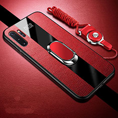 Funda Silicona Goma de Cuero Carcasa con Magnetico Anillo de dedo Soporte T02 para Samsung Galaxy Note 10 Plus 5G Rojo