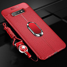 Funda Silicona Goma de Cuero Carcasa con Magnetico Anillo de dedo Soporte T02 para Samsung Galaxy S10 Plus Rojo
