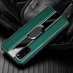 Funda Silicona Goma de Cuero Carcasa con Magnetico Anillo de dedo Soporte T02 para Samsung Galaxy S20 Verde