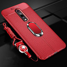 Funda Silicona Goma de Cuero Carcasa con Magnetico Anillo de dedo Soporte T02 para Xiaomi Mi 9T Pro Rojo