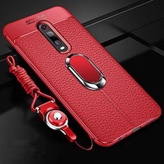 Funda Silicona Goma de Cuero Carcasa con Magnetico Anillo de dedo Soporte T02 para Xiaomi Mi 9T Rojo