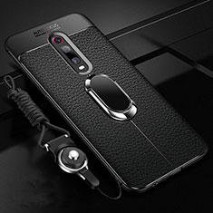 Funda Silicona Goma de Cuero Carcasa con Magnetico Anillo de dedo Soporte T02 para Xiaomi Redmi K20 Negro