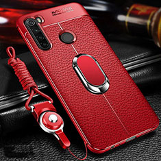 Funda Silicona Goma de Cuero Carcasa con Magnetico Anillo de dedo Soporte T02 para Xiaomi Redmi Note 8T Rojo