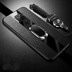 Funda Silicona Goma de Cuero Carcasa con Magnetico Anillo de dedo Soporte T02 para Xiaomi Redmi Note 9 Negro