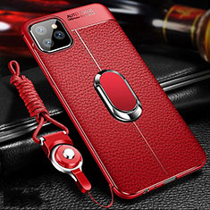 Funda Silicona Goma de Cuero Carcasa con Magnetico Anillo de dedo Soporte T03 para Apple iPhone 11 Pro Max Rojo