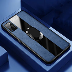 Funda Silicona Goma de Cuero Carcasa con Magnetico Anillo de dedo Soporte T03 para Huawei Honor V30 5G Azul