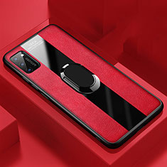 Funda Silicona Goma de Cuero Carcasa con Magnetico Anillo de dedo Soporte T03 para Huawei Honor View 30 Pro 5G Rojo