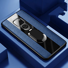 Funda Silicona Goma de Cuero Carcasa con Magnetico Anillo de dedo Soporte T03 para Huawei Mate 20 Azul