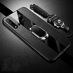 Funda Silicona Goma de Cuero Carcasa con Magnetico Anillo de dedo Soporte T03 para Huawei Nova 5i Negro