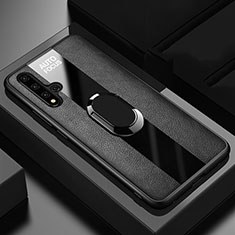 Funda Silicona Goma de Cuero Carcasa con Magnetico Anillo de dedo Soporte T03 para Huawei Nova 5T Negro